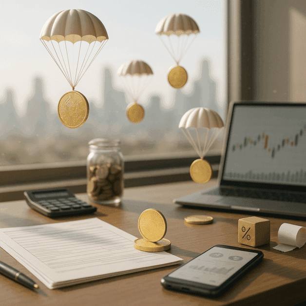Crypto Airdrop Tokens Falling into a Digital Wallet