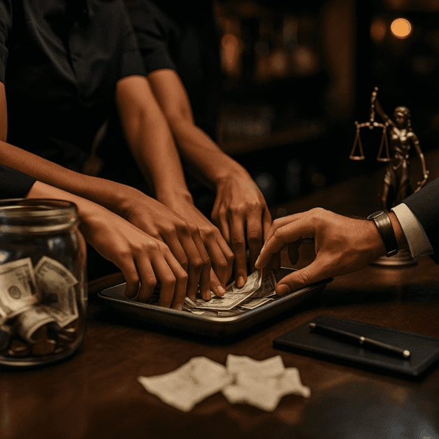 Restaurant Servers Sharing Tips in a Pool