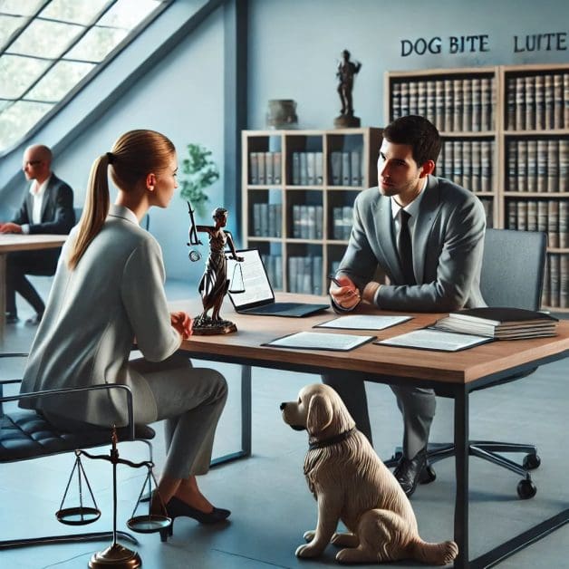 Lawyer Discussing Dog Bite Case with Client in a Modern Legal Office