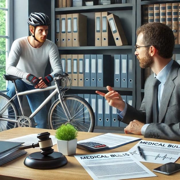 Client and Lawyer Discussing Medical Bills After a Bicycle Accident